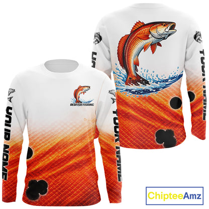 Redfish Fishing Scales Custom Name UV Protection Long Sleeve Fishing Shirts NBT514