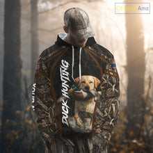 Load image into Gallery viewer, Waterfowl Duck Hunting Yellow Labrador Retriever Camo US Flag 3D Shirts, Duck Hunting Gifts NBT239