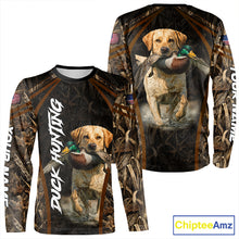 Load image into Gallery viewer, Waterfowl Duck Hunting Yellow Labrador Retriever Camo US Flag 3D Shirts, Duck Hunting Gifts NBT239