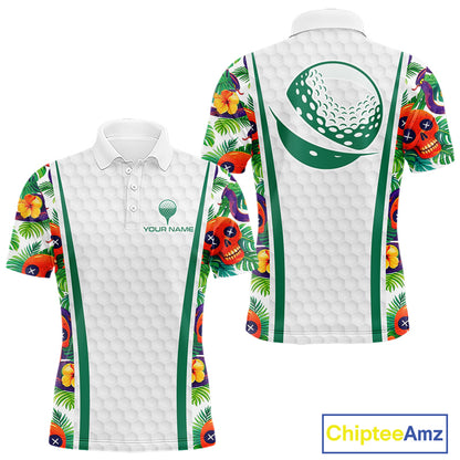 Funny Golf Skull Tropical Pattern Golf Polo Shirt Custom Name Golf Shirts For Mens NBT519