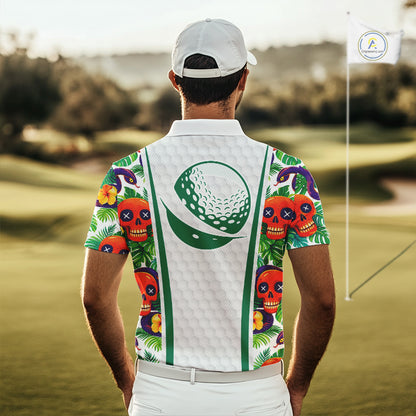 Funny Golf Skull Tropical Pattern Golf Polo Shirt Custom Name Golf Shirts For Mens NBT519