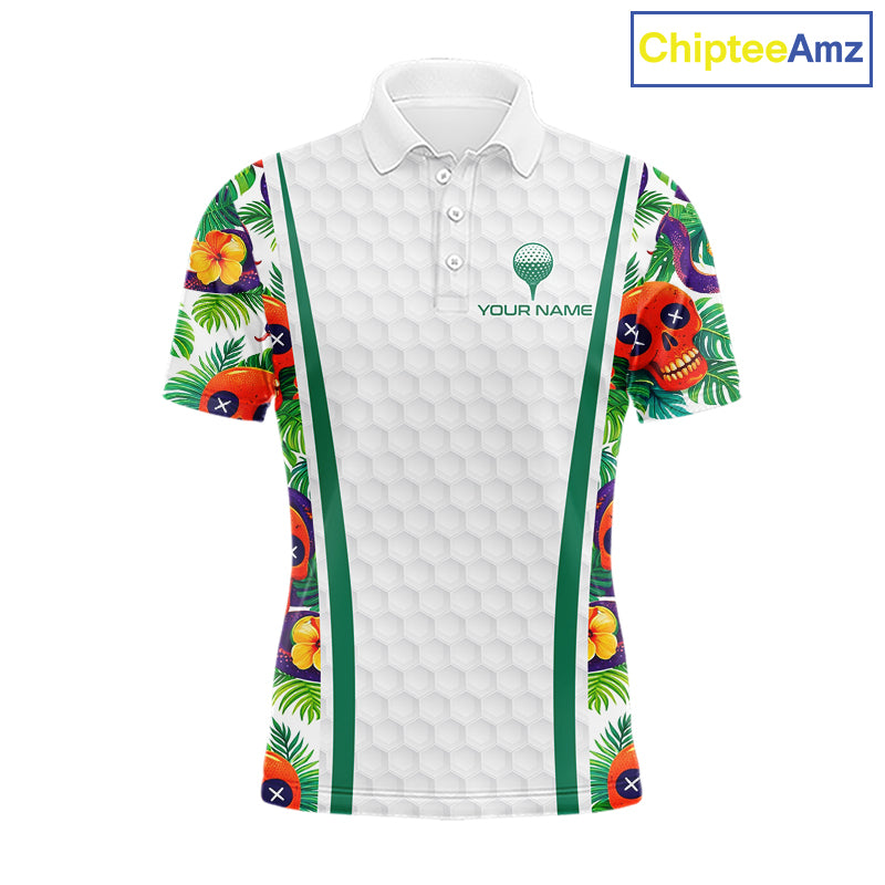 Funny Golf Skull Tropical Pattern Golf Polo Shirt Custom Name Golf Shirts For Mens NBT519