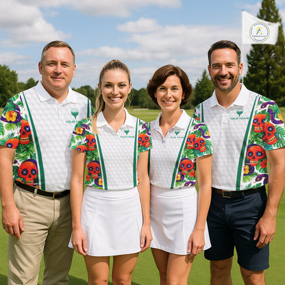 Funny Golf Skull Tropical Pattern Golf Polo Shirt Custom Name Golf Shirts For Mens NBT519