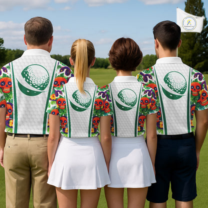 Funny Golf Skull Tropical Pattern Golf Polo Shirt Custom Name Golf Shirts For Mens NBT519