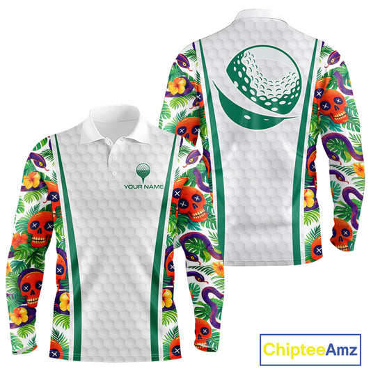 Funny Golf Skull Tropical Pattern Golf Polo Shirt Custom Name Golf Shirts For Mens NBT519