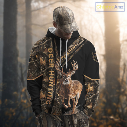 Personalized Whitetail Deer Hunting 3D All Over Printed Hoodie Brown Camouflage NBT250