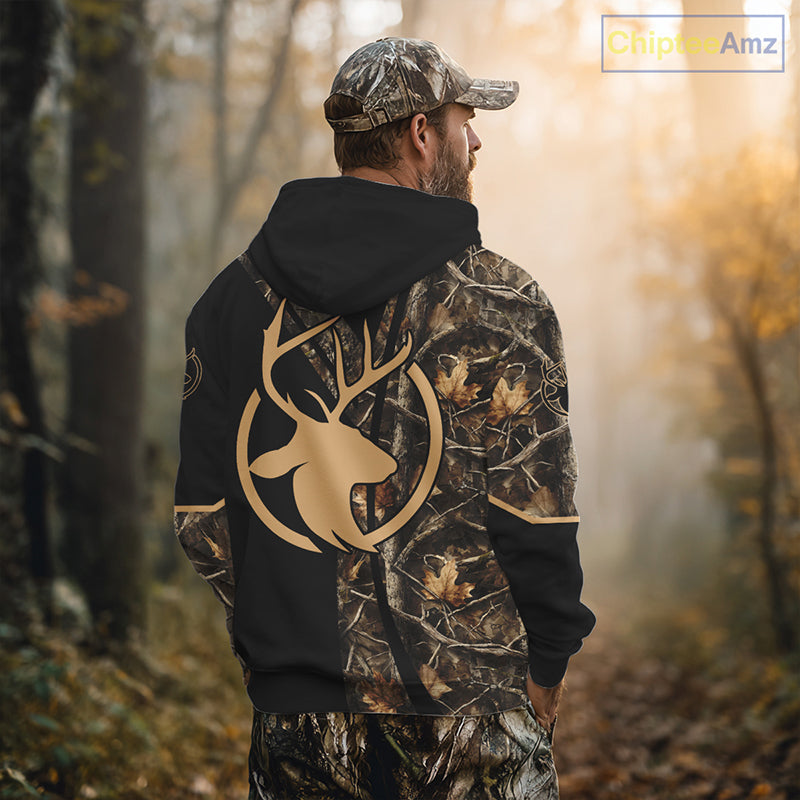 Personalized Whitetail Deer Hunting 3D All Over Printed Hoodie Brown Camouflage NBT250
