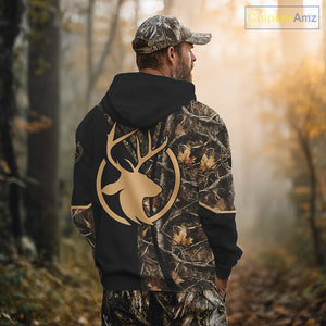 Personalized Whitetail Deer Hunting 3D All Over Printed Hoodie Brown Camouflage NBT250