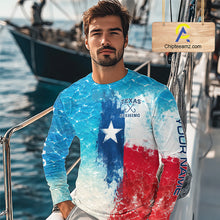 Load image into Gallery viewer, Texas Redfish Fishing Texas Flag, Blue Sea Wave Ocean Camo Long Sleeve Redfish Fishing Shirt NBT867