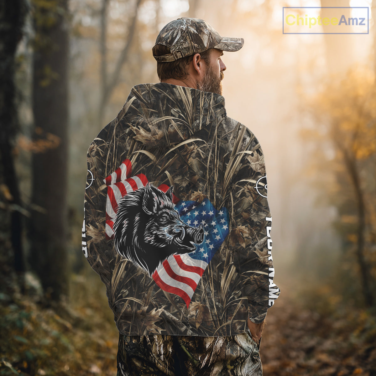 Custom Wild Boar Hunting Camo Full Printing US Flag Shirts Boar Hunting Gifts for Hunters NBT257