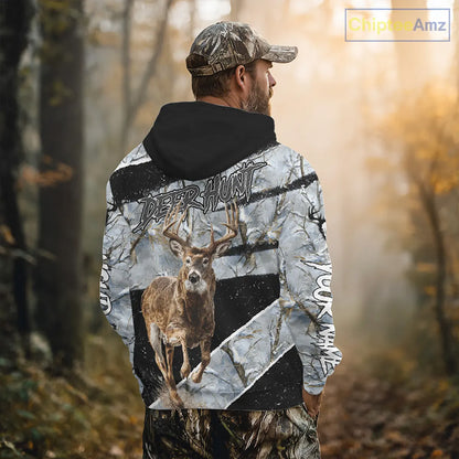 Winter Whitetail Deer Camo Customize Name 3D Printed Long Sleeve Hunting Shirts for Men NBT260