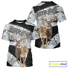 Load image into Gallery viewer, Winter Whitetail Deer Camo Customize Name 3D Printed Long Sleeve Hunting Shirts for Men NBT260