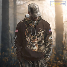 Load image into Gallery viewer, Deer Hunting Big Game Brown Camo US Flag Custom Name 3D All Over Print Shirts, Hunting Gifts NBT263