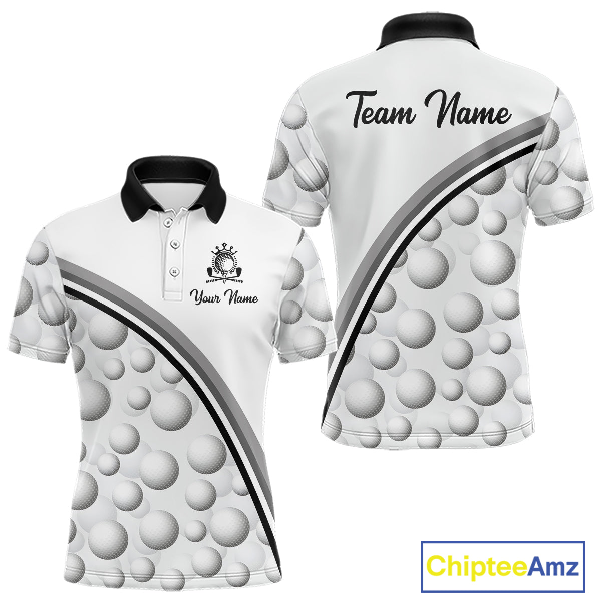 Golf Ball Gray Pattern Mens Golf Polo Shirts Custom Name Golf Ball Pattern, Golf Attire For Mens NBT561