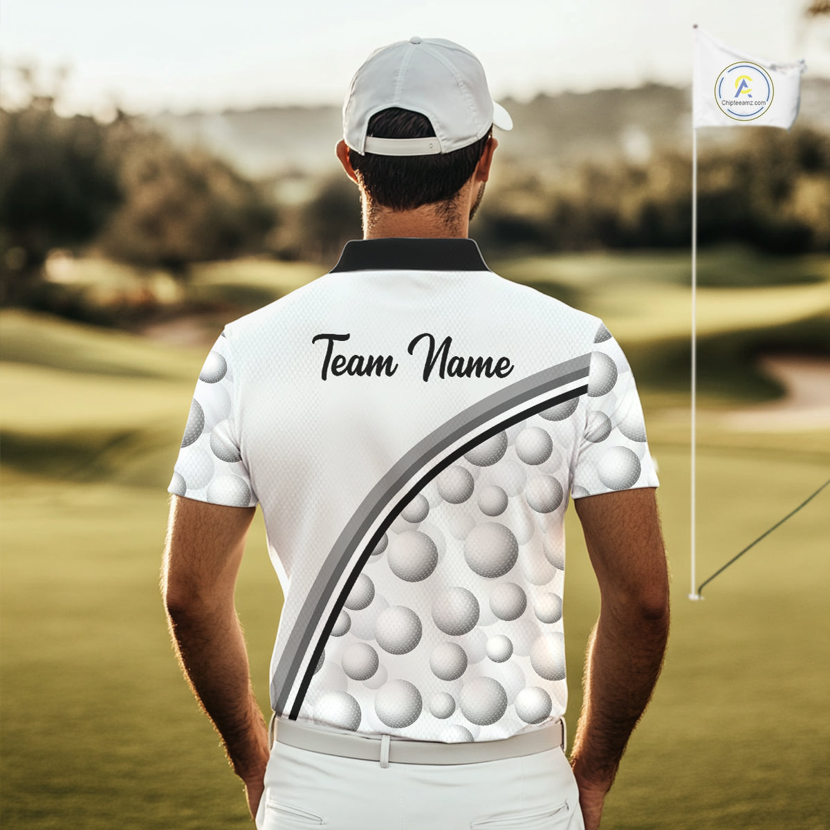 Golf Ball Gray Pattern Mens Golf Polo Shirts Custom Name Golf Ball Pattern, Golf Attire For Mens NBT561