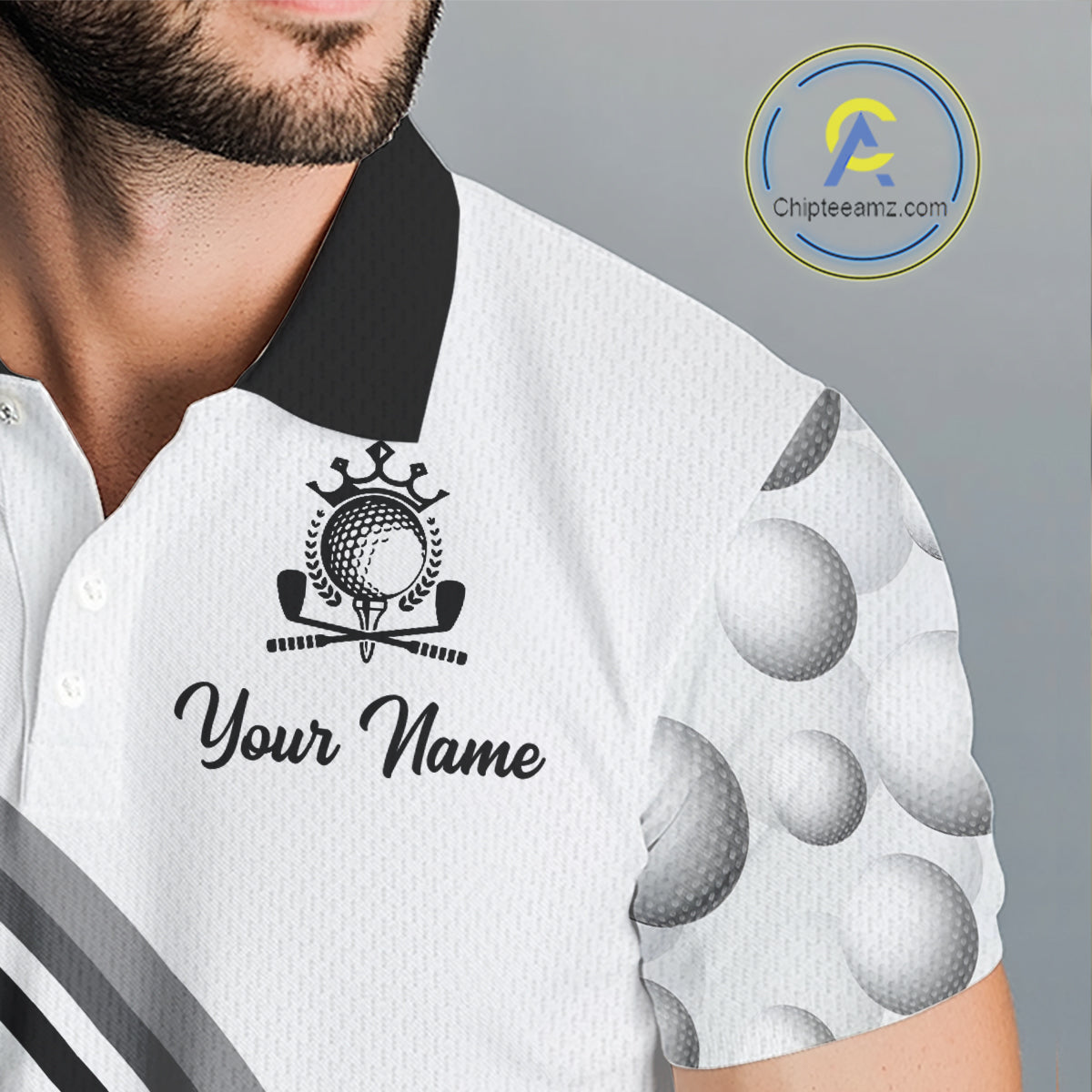 Golf Ball Gray Pattern Mens Golf Polo Shirts Custom Name Golf Ball Pattern, Golf Attire For Mens NBT561