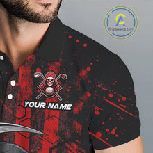 Load image into Gallery viewer, Custom Black And Red American Flag Skull Reaper Mens Golf Polo Shirt, Team Golf Shirts NBT883