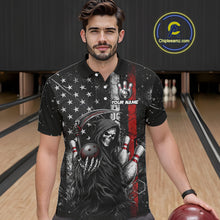Load image into Gallery viewer, American Flag Custom Grim Reaper Bowling Quarter Zip Shirts For Men, Halloween Skull Bowling Shirt NBT884