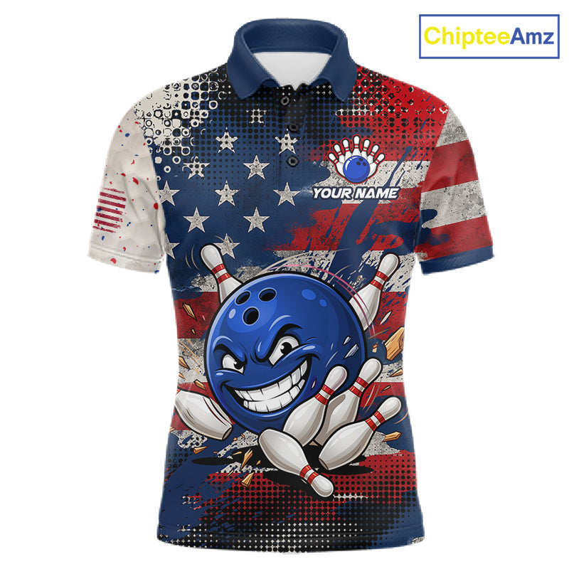 Funny American Flag Bowling Jersey For Men Custom Polo Bowling Shirt Patriotic Bowling Shirt For Team NBT968