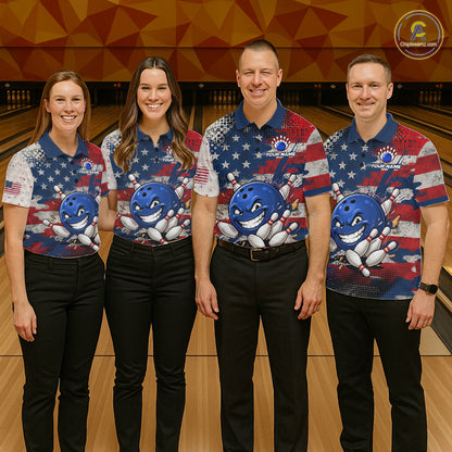Funny American Flag Bowling Jersey For Men Custom Polo Bowling Shirt Patriotic Bowling Shirt For Team NBT968