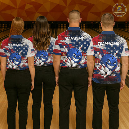 Funny American Flag Bowling Jersey For Men Custom Polo Bowling Shirt Patriotic Bowling Shirt For Team NBT968