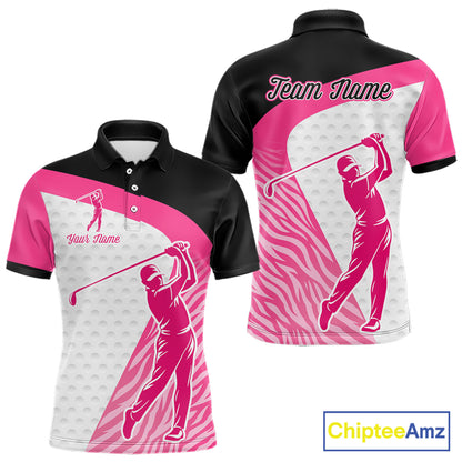Pink Zebra Pattern Mens Golf Polo Shirts Custom Name Gift For Golf Lovers NBT580
