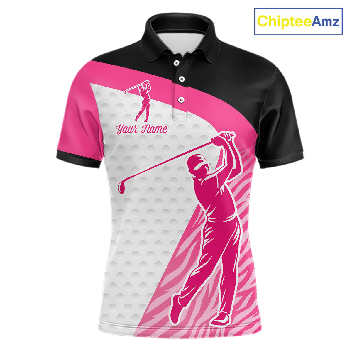 Pink Zebra Pattern Mens Golf Polo Shirts Custom Name Gift For Golf Lovers NBT580