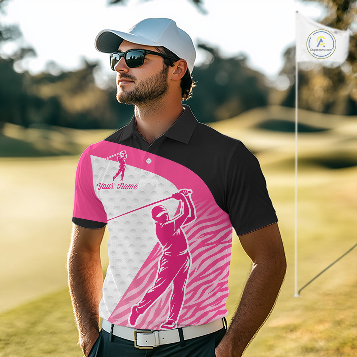 Pink Zebra Pattern Mens Golf Polo Shirts Custom Name Gift For Golf Lovers NBT580