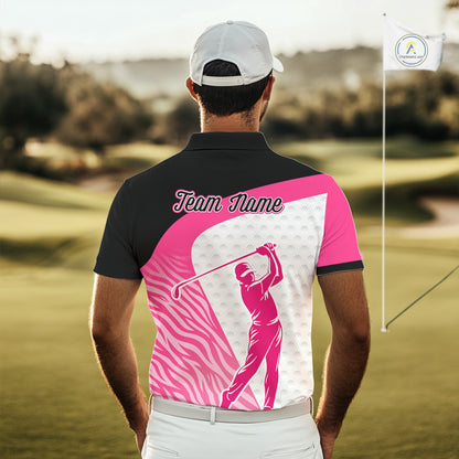 Pink Zebra Pattern Mens Golf Polo Shirts Custom Name Gift For Golf Lovers NBT580