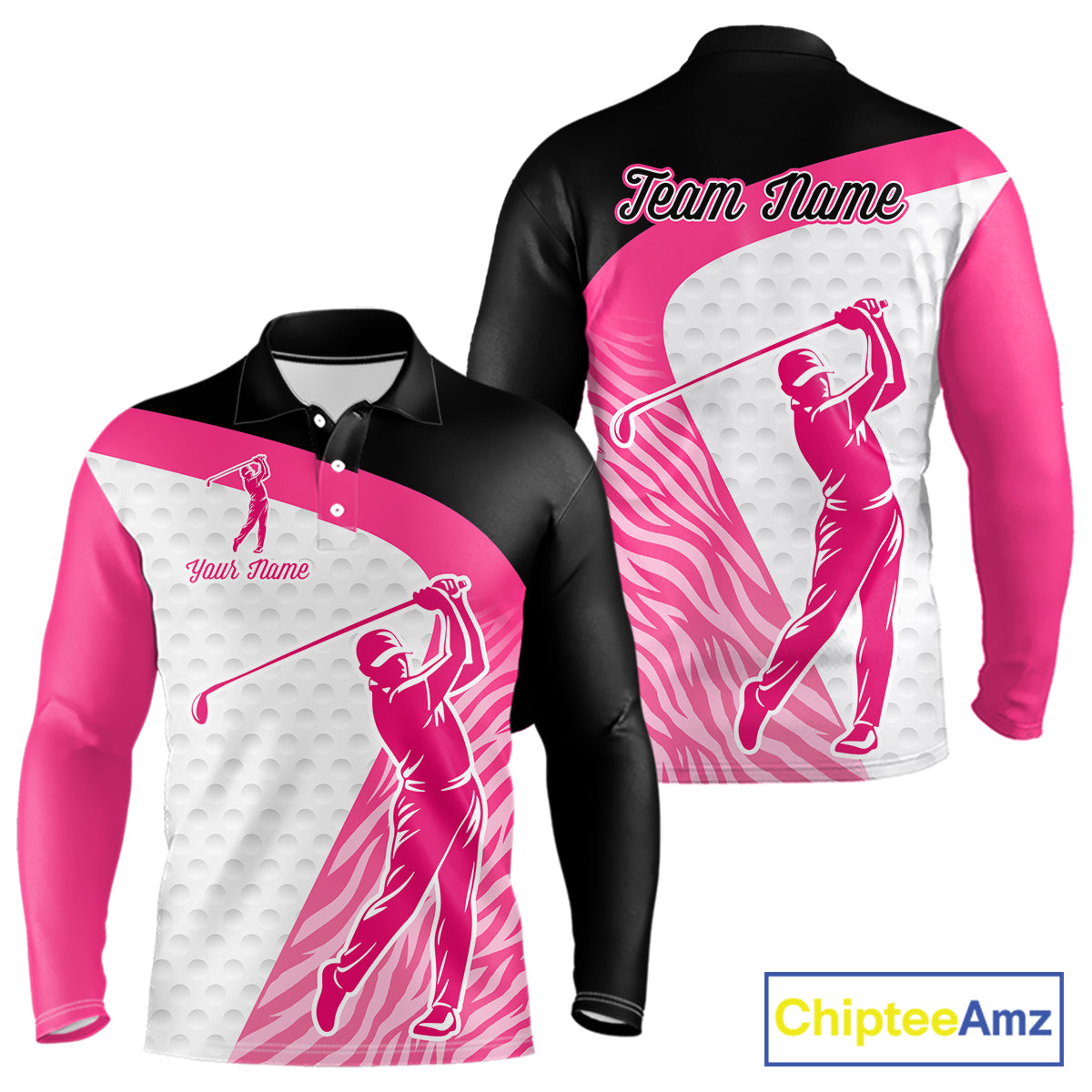 Pink Zebra Pattern Mens Golf Polo Shirts Custom Name Gift For Golf Lovers NBT580