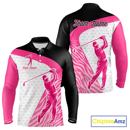 Pink Zebra Pattern Mens Golf Polo Shirts Custom Name Gift For Golf Lovers NBT580