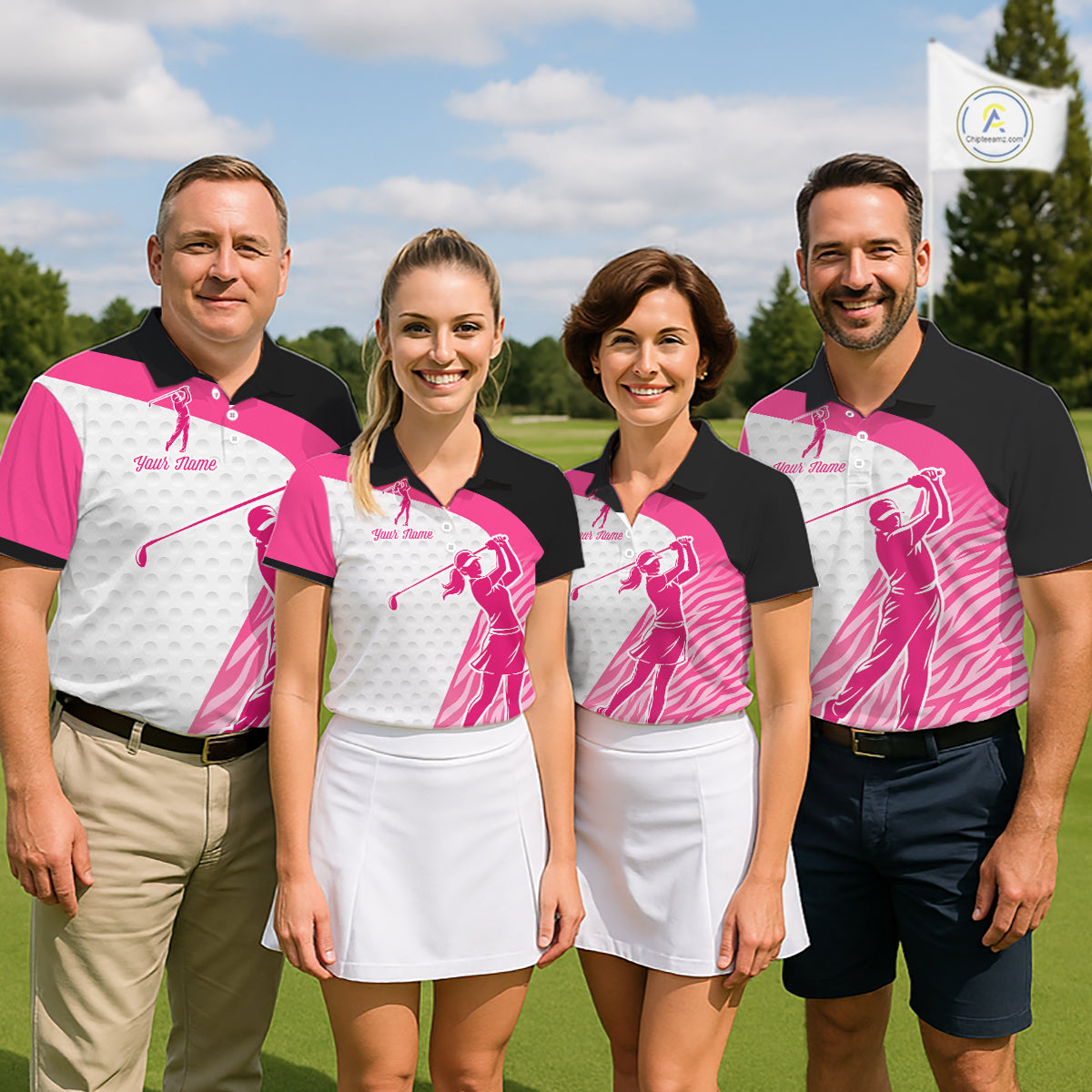 Pink Zebra Pattern Mens Golf Polo Shirts Custom Name Gift For Golf Lovers NBT580