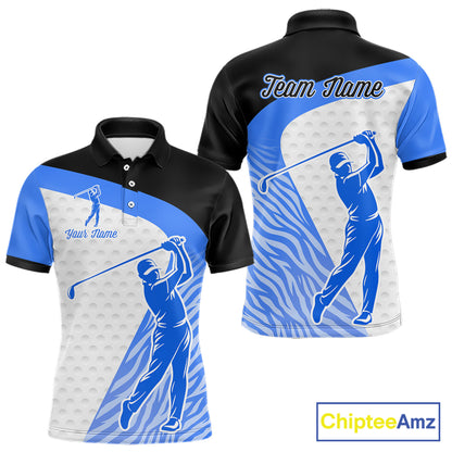 Blue Zebra Pattern Mens Golf Polo Shirts Custom Name Gift For Golf Lovers NBT582
