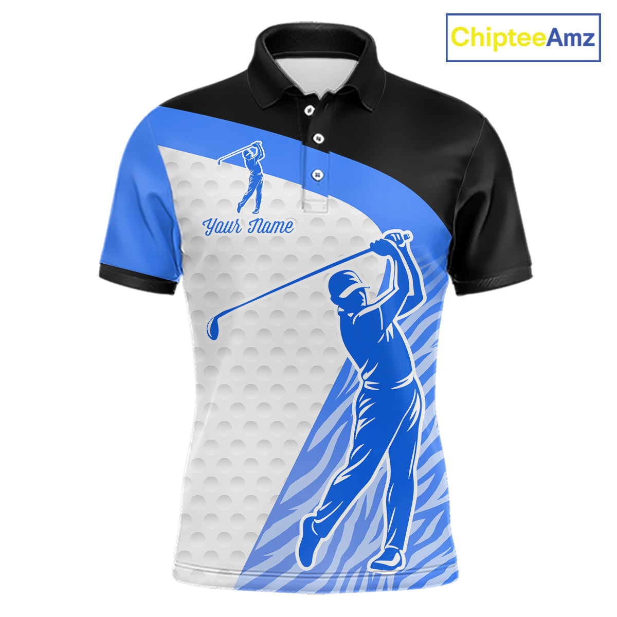 Blue Zebra Pattern Mens Golf Polo Shirts Custom Name Gift For Golf Lovers NBT582