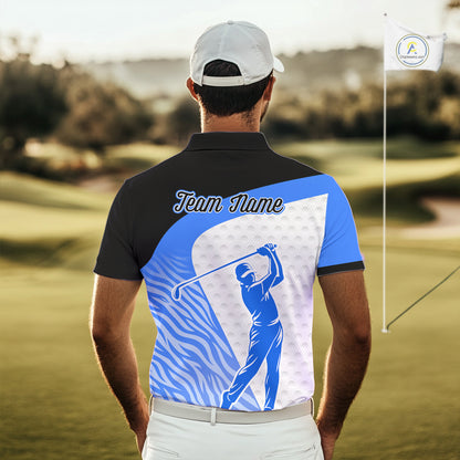 Blue Zebra Pattern Mens Golf Polo Shirts Custom Name Gift For Golf Lovers NBT582