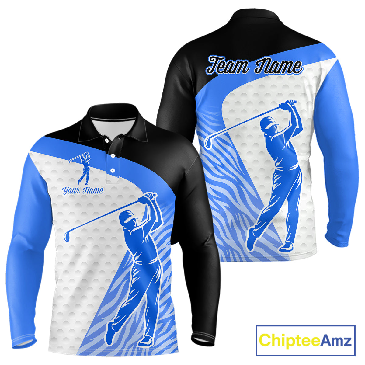 Blue Zebra Pattern Mens Golf Polo Shirts Custom Name Gift For Golf Lovers NBT582