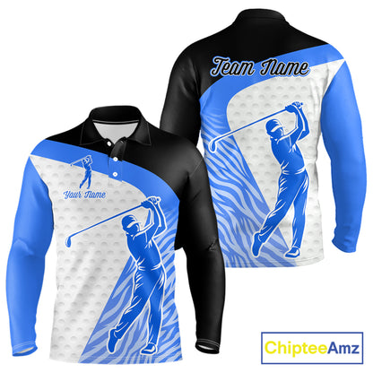 Blue Zebra Pattern Mens Golf Polo Shirts Custom Name Gift For Golf Lovers NBT582