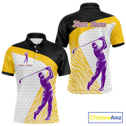 Yellow & Purple  Zebra Pattern Mens Golf Polo Shirts Custom Name Gift For Golf Lovers NBT583