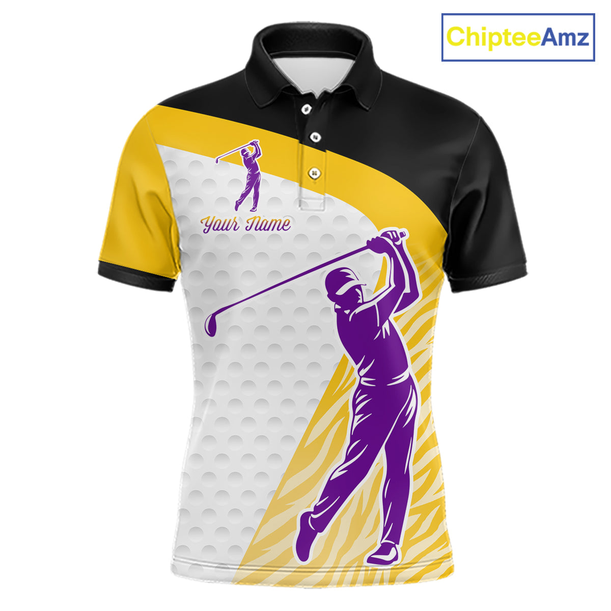 Yellow & Purple  Zebra Pattern Mens Golf Polo Shirts Custom Name Gift For Golf Lovers NBT583
