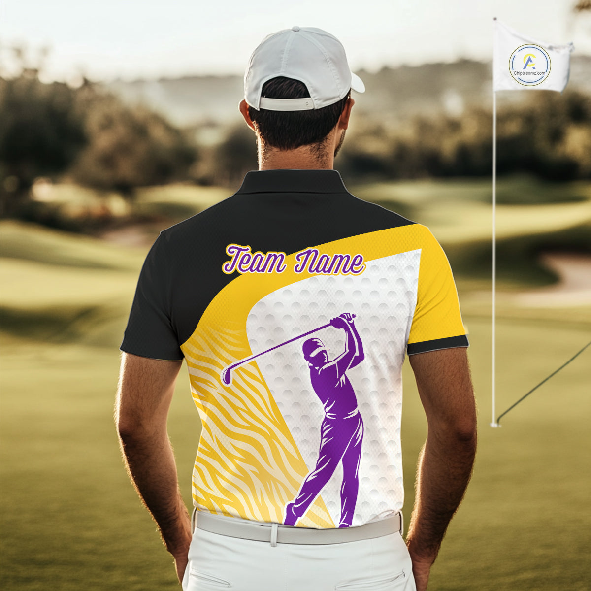 Yellow & Purple  Zebra Pattern Mens Golf Polo Shirts Custom Name Gift For Golf Lovers NBT583