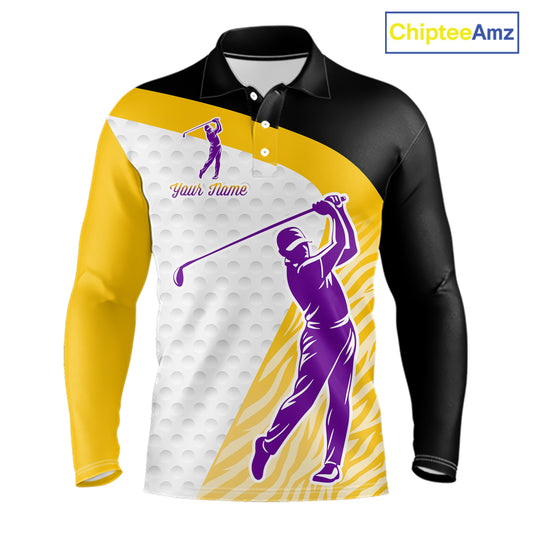 Yellow & Purple  Zebra Pattern Mens Golf Polo Shirts Custom Name Gift For Golf Lovers NBT583