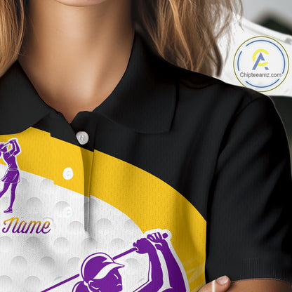 Yellow & Purple  Zebra Pattern Womens Golf Polo Shirts Custom Name Gift For Golf Lovers NBT583
