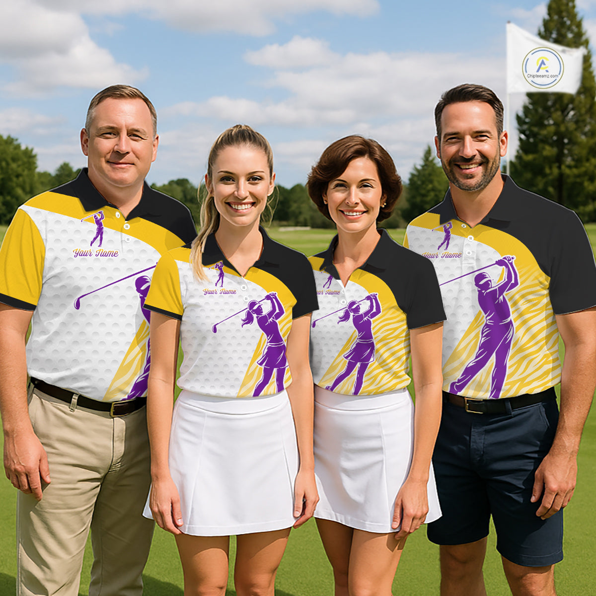 Yellow & Purple  Zebra Pattern Mens Golf Polo Shirts Custom Name Gift For Golf Lovers NBT583