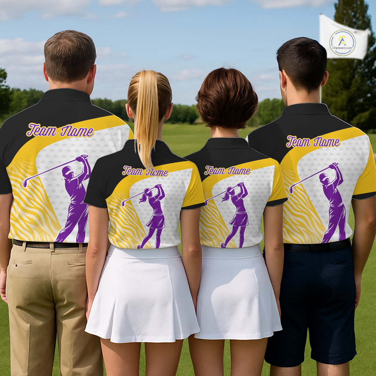 Yellow & Purple  Zebra Pattern Mens Golf Polo Shirts Custom Name Gift For Golf Lovers NBT583