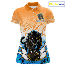 Load image into Gallery viewer, Custom Orange And Blue Leopard Bowling Women Polo &amp; 1/4 Quarter Zip Shirt, Bowling League Team Shirt NBT889