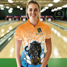 Load image into Gallery viewer, Custom Orange And Blue Leopard Bowling Women Polo &amp; 1/4 Quarter Zip Shirt, Bowling League Team Shirt NBT889