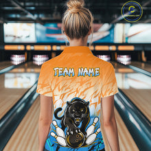 Load image into Gallery viewer, Custom Orange And Blue Leopard Bowling Women Polo &amp; 1/4 Quarter Zip Shirt, Bowling League Team Shirt NBT889