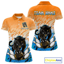 Load image into Gallery viewer, Custom Orange And Blue Leopard Bowling Women Polo &amp; 1/4 Quarter Zip Shirt, Bowling League Team Shirt NBT889