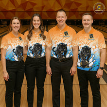Load image into Gallery viewer, Custom Orange And Blue Leopard Bowling Women Polo &amp; 1/4 Quarter Zip Shirt, Bowling League Team Shirt NBT889
