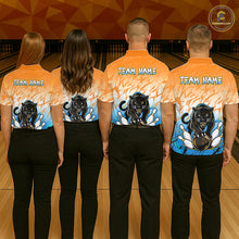 Load image into Gallery viewer, Custom Orange And Blue Leopard Bowling Women Polo &amp; 1/4 Quarter Zip Shirt, Bowling League Team Shirt NBT889